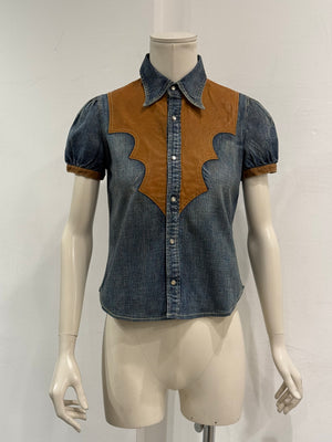 2000s Dsquared2 western denim leather panel shirt