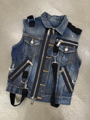 2016 Dsquared2 bondage straps zipper denim vest