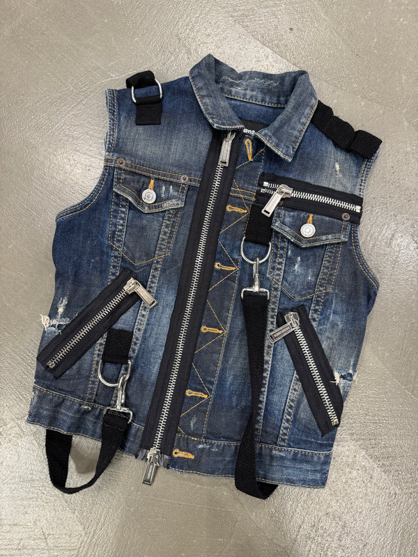 2016 Dsquared2 bondage straps zipper denim vest