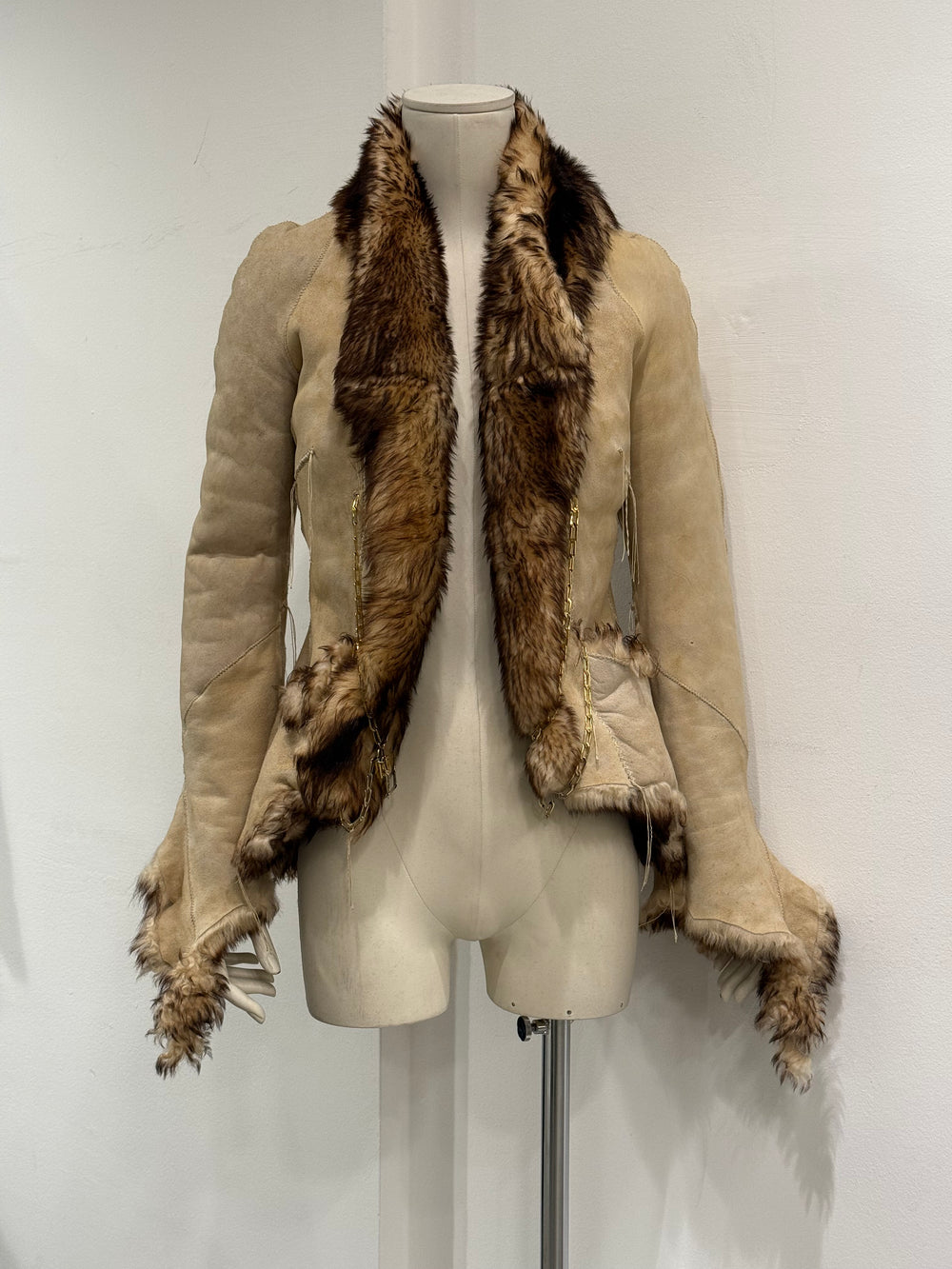 2000s Roberto Cavalli Shearling leather jacket with gold chains