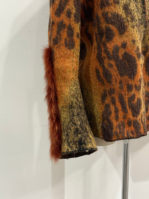 2000s Roberto Cavalli mohair tiger cardigan with fur insterts