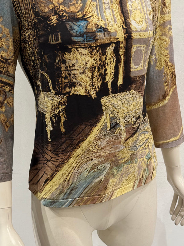 2000s Roberto Cavalli baroque interior print mesh top