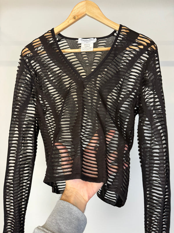 2001 Christian Dior by John Galliano semi-transparent cropped jaquard knit