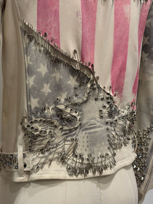 S/S201 Balmain by Christopher Decarnin runwayflag safety pin leather jacket