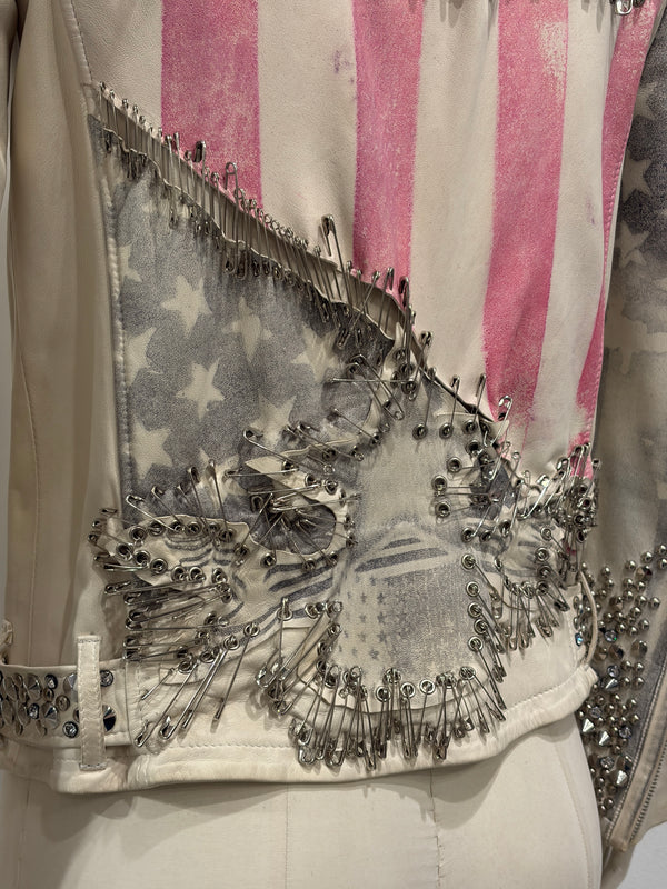 S/S201 Balmain by Christopher Decarnin runwayflag safety pin leather jacket