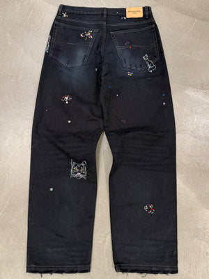 Balenciaga crystal cat graffiti jeans