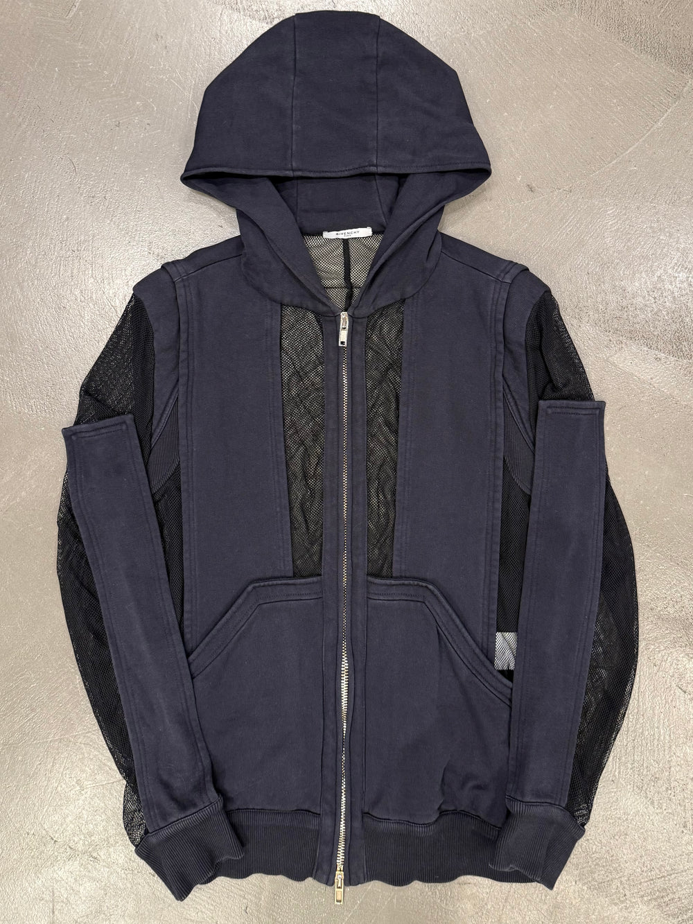 2010s Givenchy by Riccardo Tisci paneled mesh hoodie