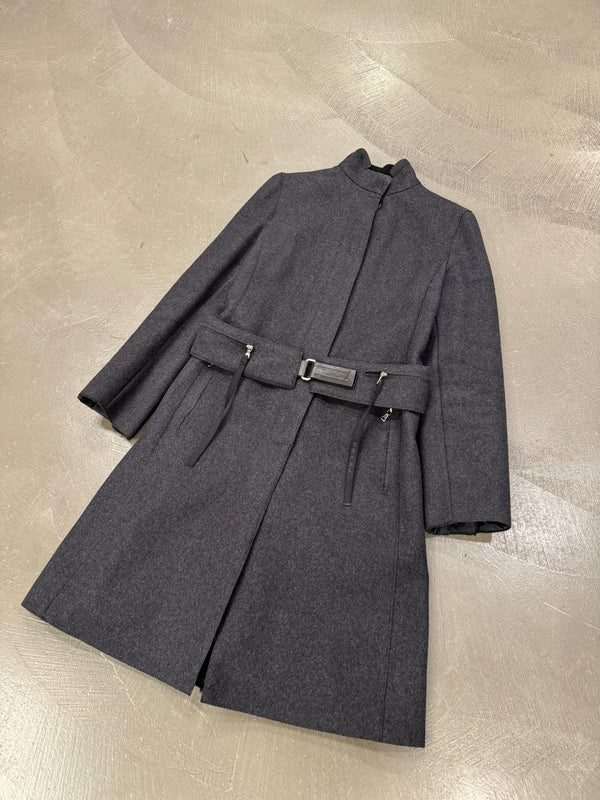 1999 Prada belted technical cargo pockets wool coat