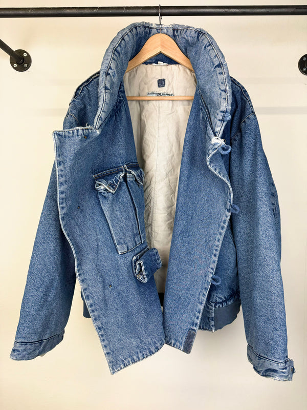 1980s Katharine Hamnett padded denim double breasted bomber