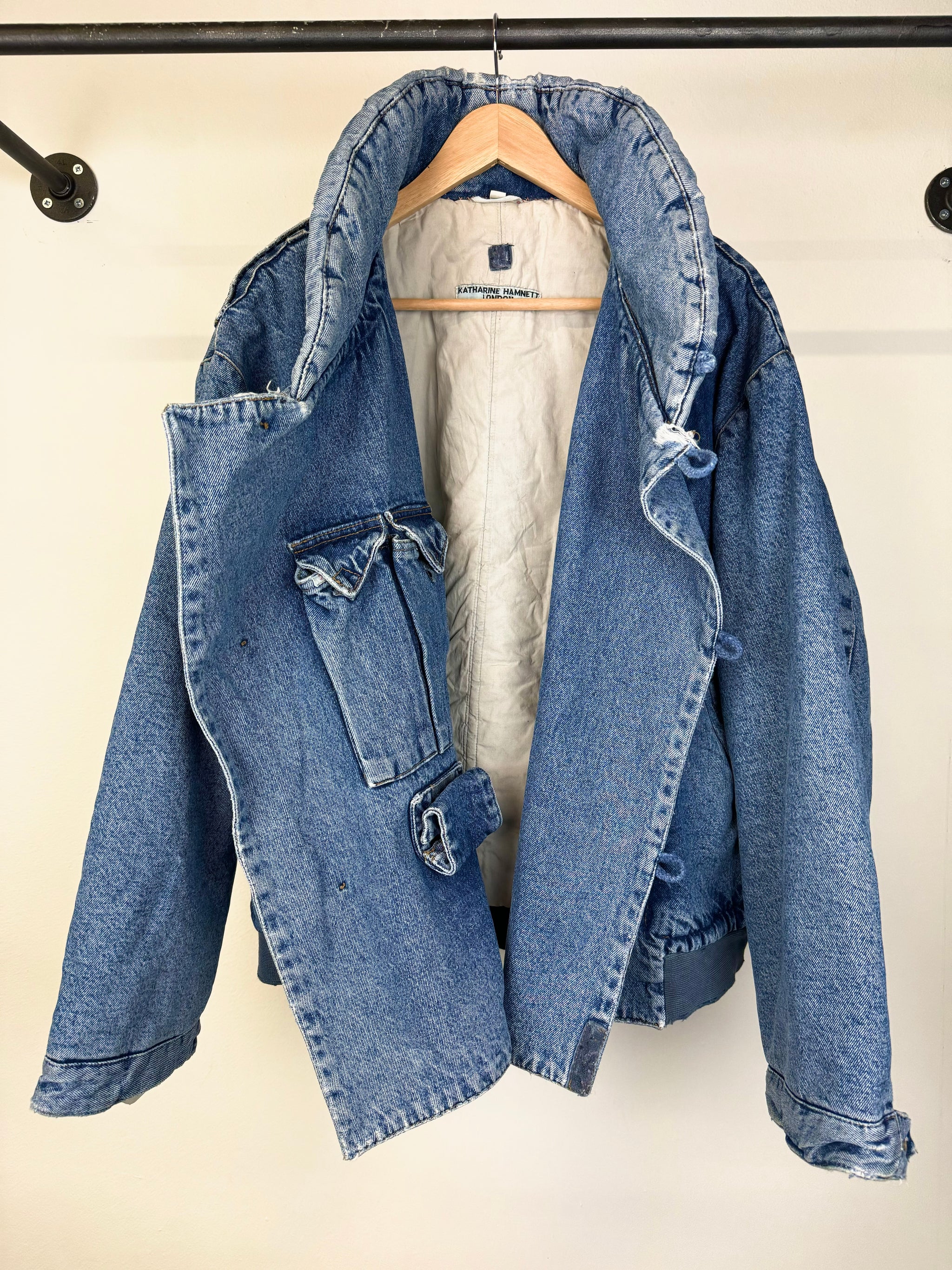 1980s Katharine Hamnett padded denim double breasted bomber