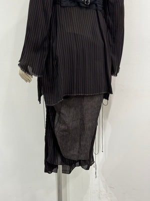 1990s Jean Paul Gaultier deconstructed pinstripe top skirt set
