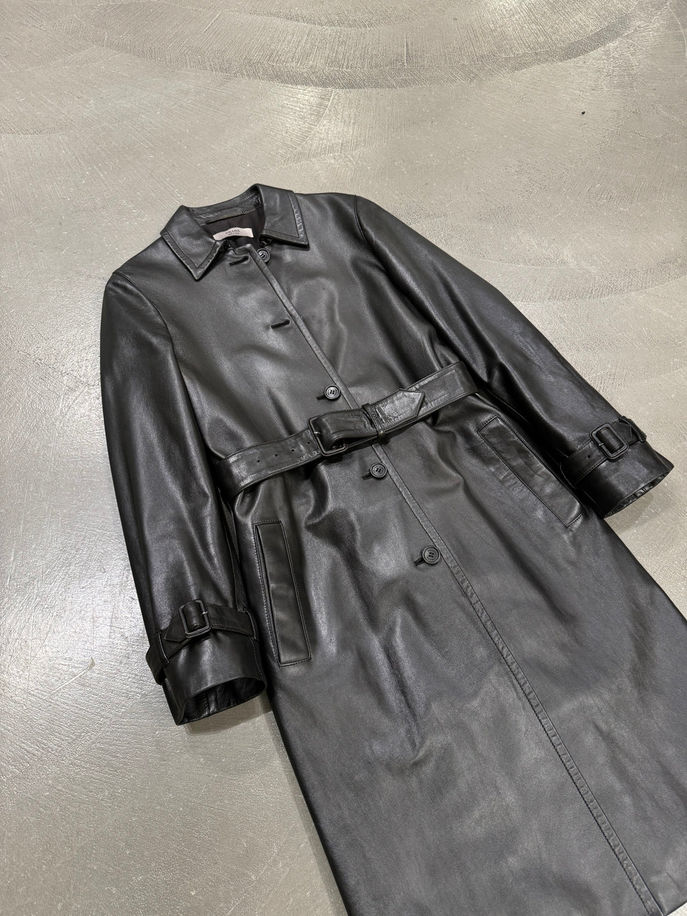 1990s Prada long leather coat