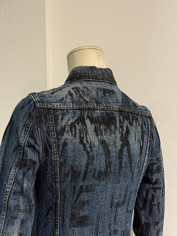A/W 1997-1998 Walter Van Beirendonck “kiss the future” painted denim jacket