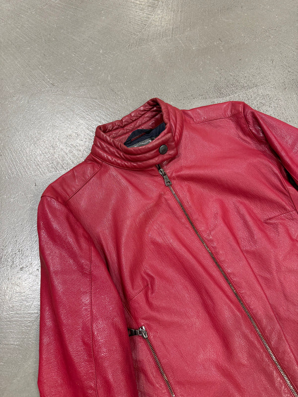 S/S2000 Prada biker red leather jacket with padded elbow