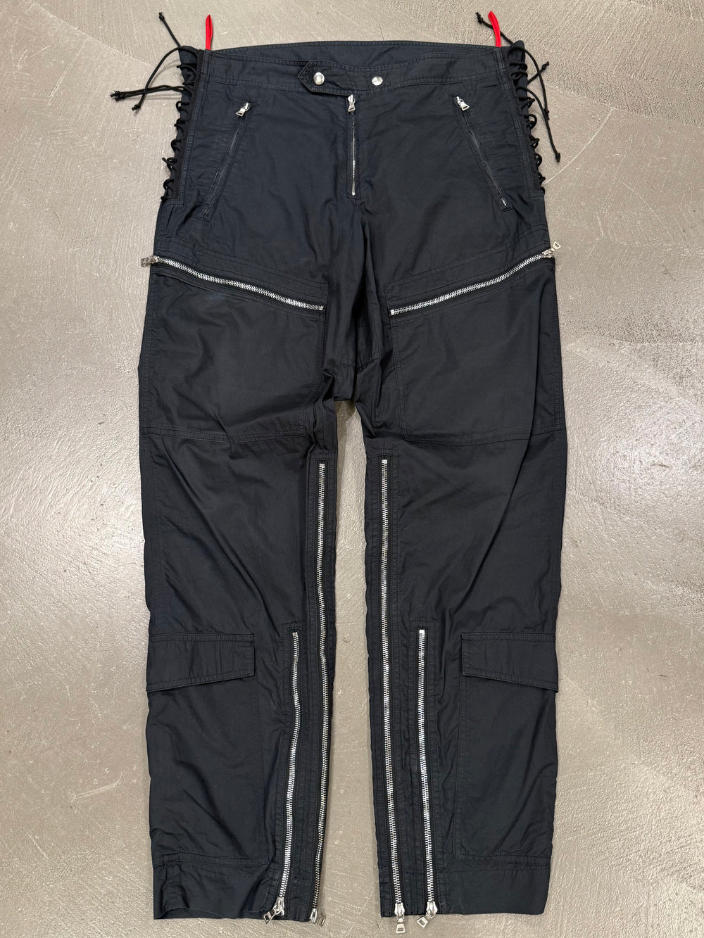 2000s Prada lace up multi-zip nylon astro cargo pants