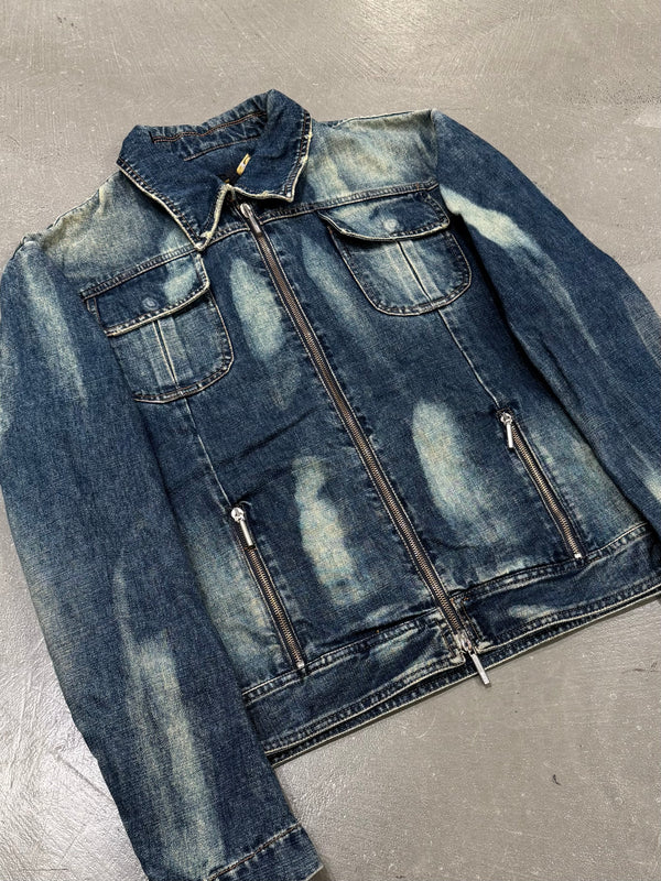 2000s Roberto Cavalli washed faded denim jacket