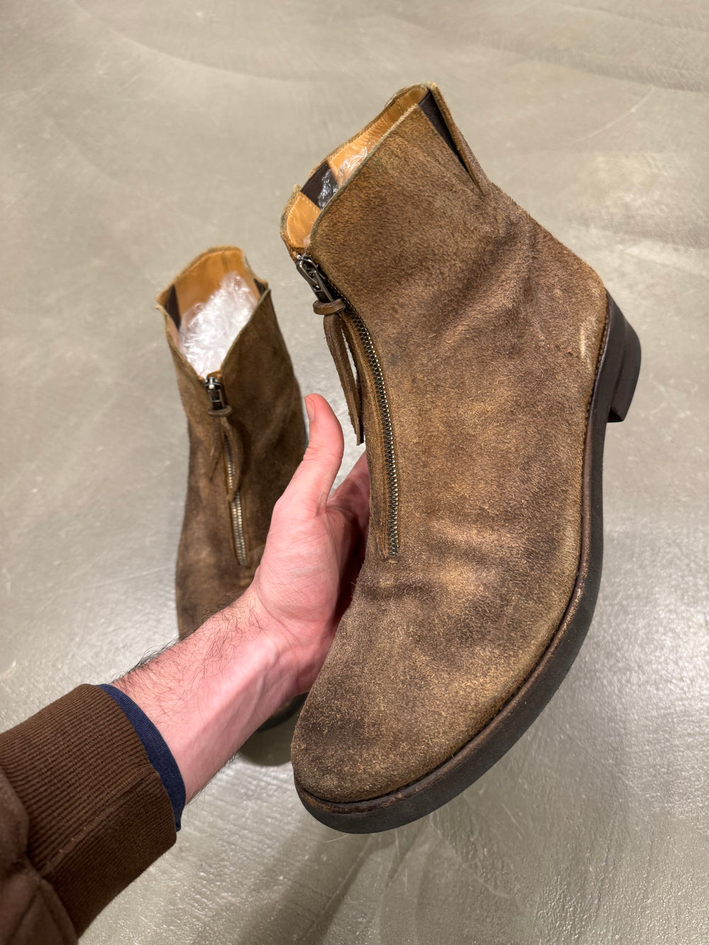 2000s Martin Margiela zipper distressed suede boots