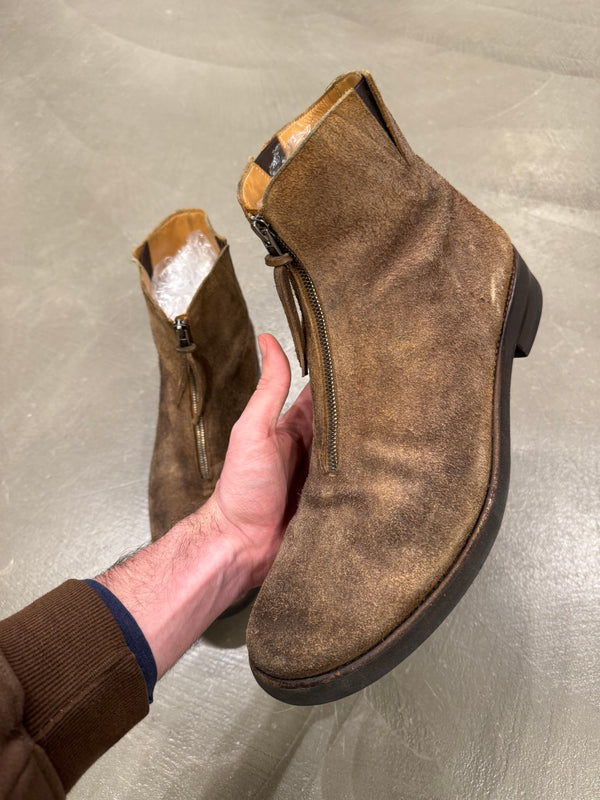 2000s Martin Margiela zipper distressed suede boots