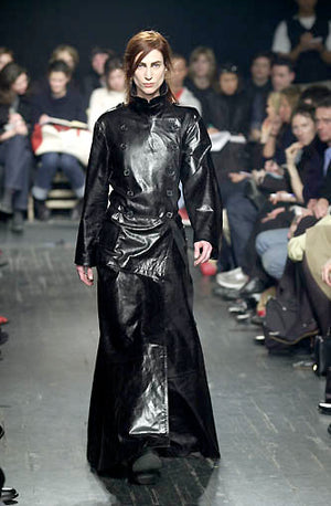 A/W2000 Ann Demeulemeester distressed leather double-breasted belted coat