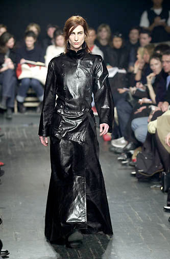 A/W2000 Ann Demeulemeester distressed leather double-breasted belted coat