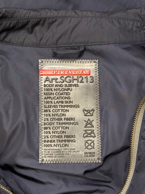 2000s Prada bomber nylon jacket with contrast elbow leatherpatch detailing