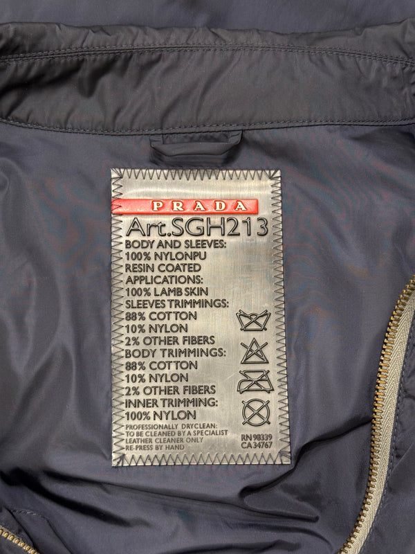 2000s Prada bomber nylon jacket with contrast elbow leatherpatch detailing