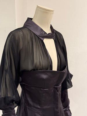 A/W2003 Gucci By Tom Ford runway corset ruched sleeves top