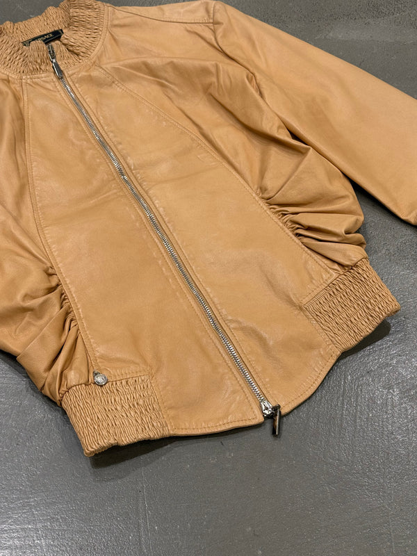 2000s Gianni Versace cropped leather bomber jacket
