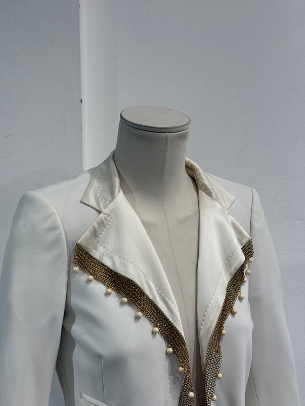 2005 Roberto Cavalli gold chain pearl trim jacket