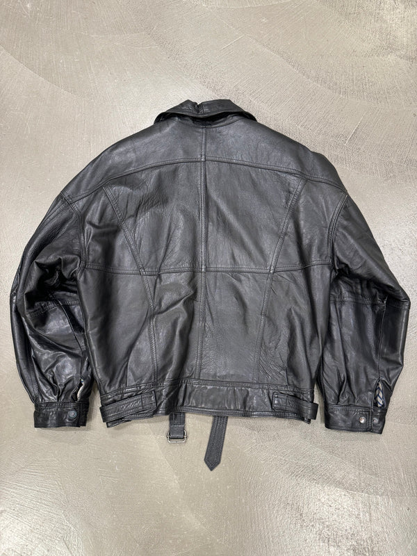 1980s Gianni Versace bondage leather bomber jacket