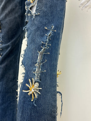 S/S 2001 Dolce & Gabbana safety pin punk jeans with broches