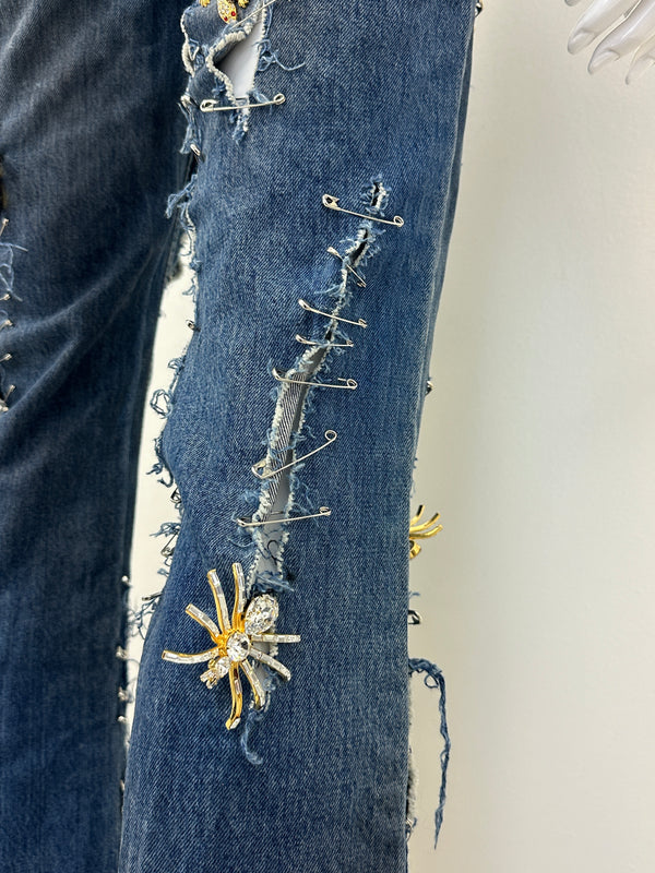 S/S 2001 Dolce & Gabbana safety pin punk jeans with broches