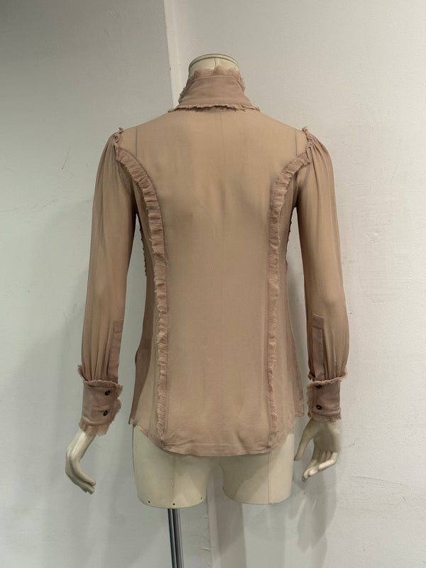 2000s Roberto Cavalli ruffle trim long sleeve shirt