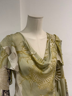 A/W2006 Roberto Cavalli dragon ruffle silk blouse top