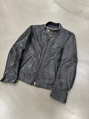 2000s Armani acid wash faded faux leather jacket