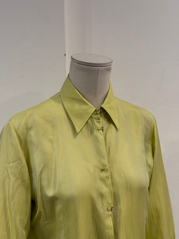 2000s Roberto Cavalli lime green silk shirt with flared cuffs