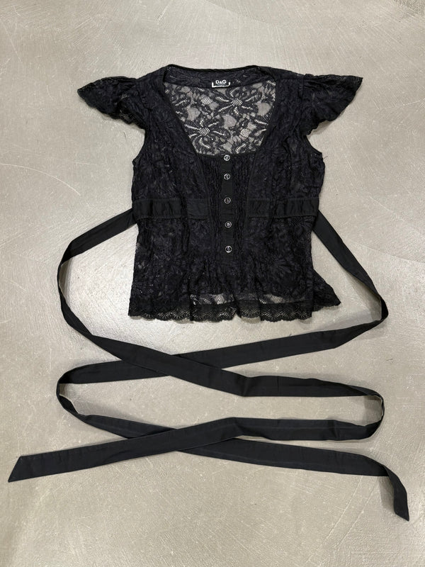 2000s Dolce & Gabbana lace tie-waist corseted top
