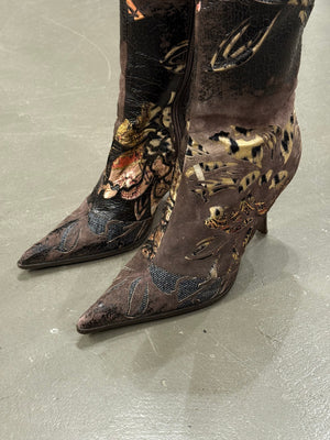 2003 Roberto Cavalli embossed leather appliqué knee-high boots