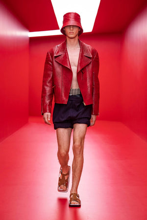 S/S2022 Prada by Raf Simons oversized biker leather jacket