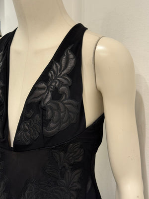 A/W2002 Roberto Cavalli runway leather floral patches sheer dress