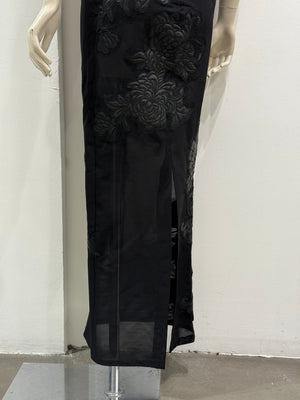 A/W2002 Roberto Cavalli runway leather floral patches sheer dress
