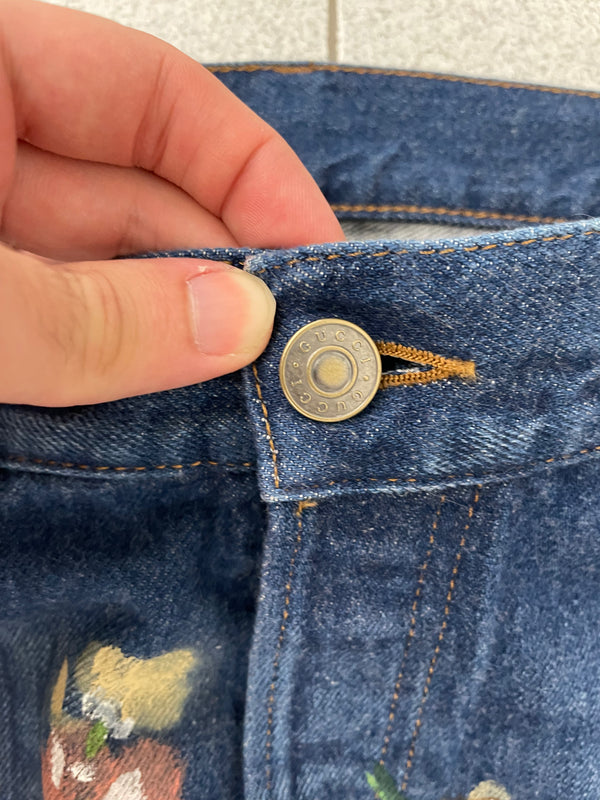 2016 Gucci Floral hand Painted Jeans