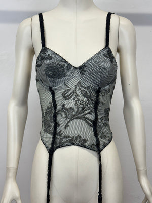 A/W2003 Roberto Cavalli floral mesh corset bustier