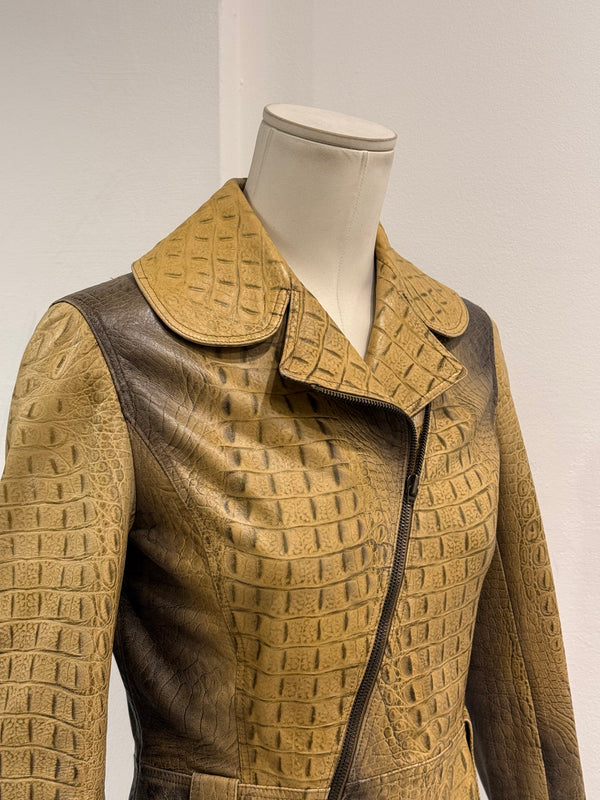 A/W2000 Roberto Cavalli crocodile embossed cropped leather jacket