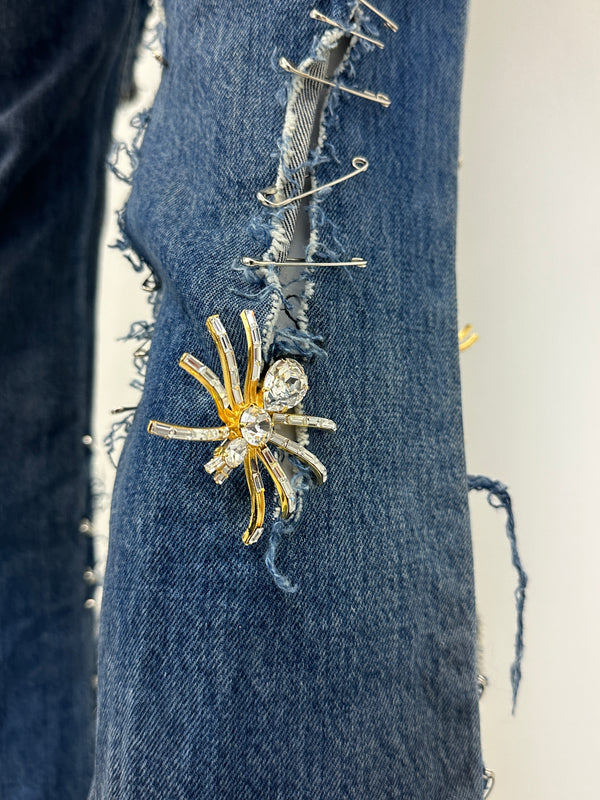 S/S 2001 Dolce & Gabbana safety pin punk jeans with broches