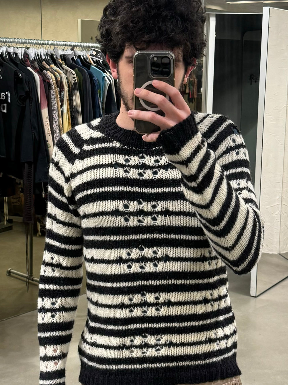 A/W2024 Dries Van Noten distressed stipe knit