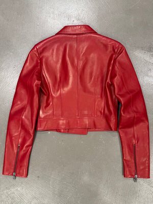 2000s Prada red biker leather jacket