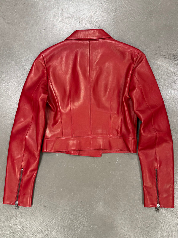 2000s Prada red biker leather jacket