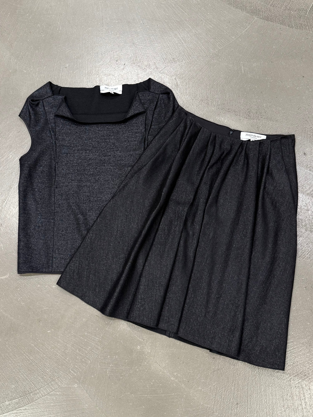 2000s Yves Saint Laurent Rive Gauche square neckline set top & skirt