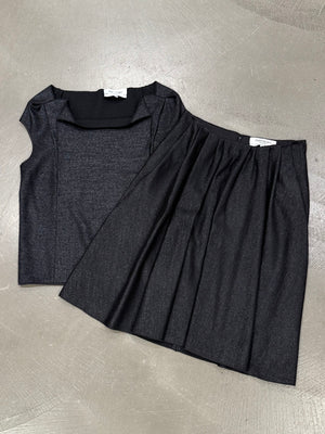 2000s Yves Saint Laurent Rive Gauche square neckline set top & skirt